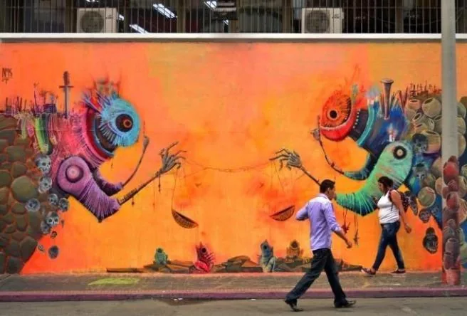 Detalle 2 de Mural Justicias Amargas, 2016, LAB 52, Centro Colombo Americano, Medellín