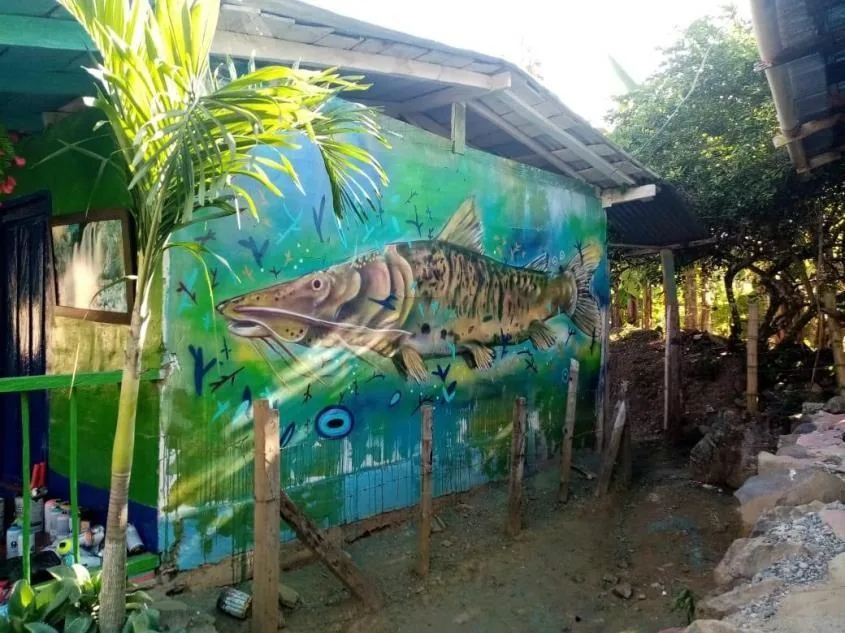 Detalle 2 de Mural Lo que trajo el río, 2020, Puente Iglesias, Antioquia